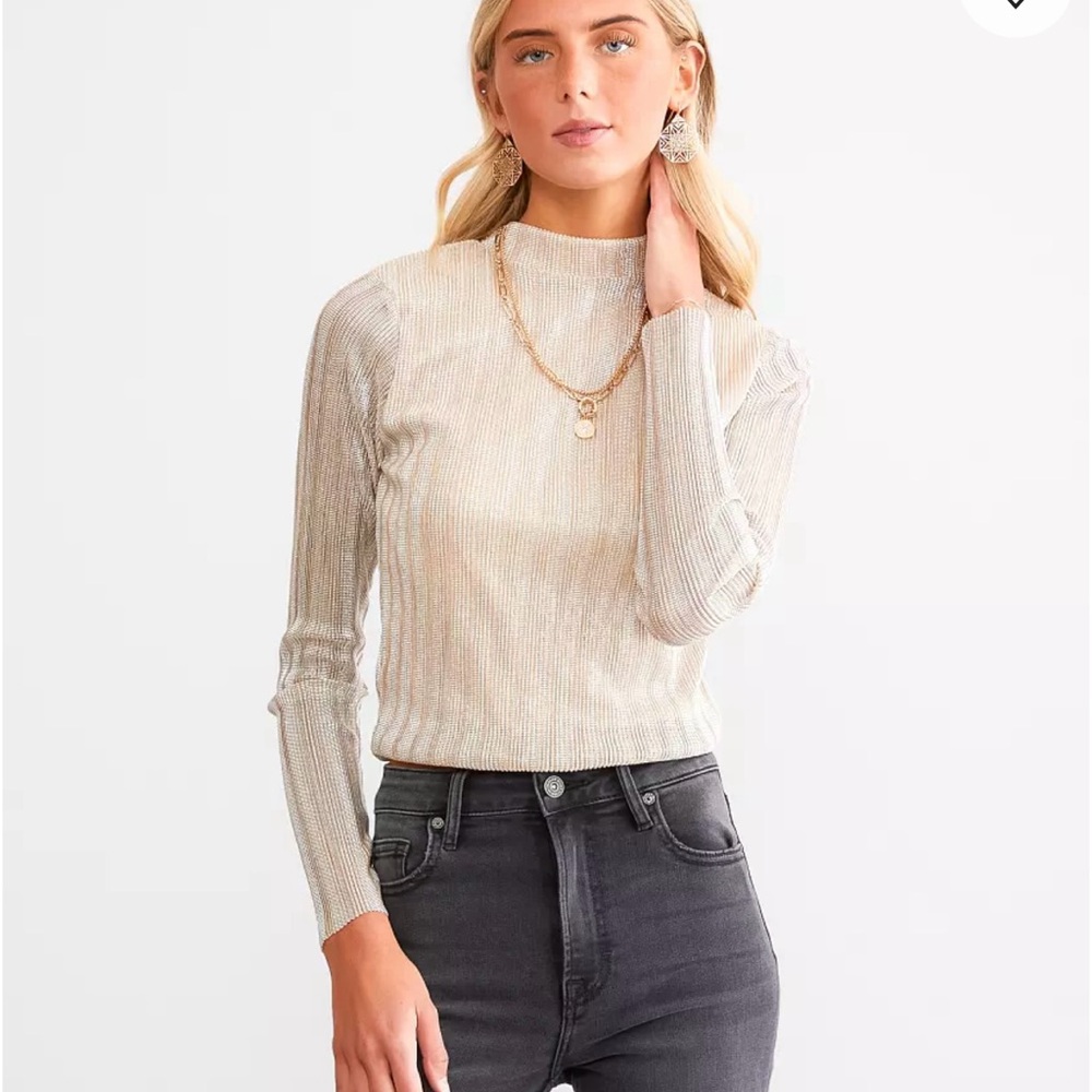 Metallic Ribbed Mesh Cropped Top